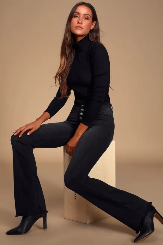 Trina Washed Black Button-Fly Flare Jeans sold by Lulus