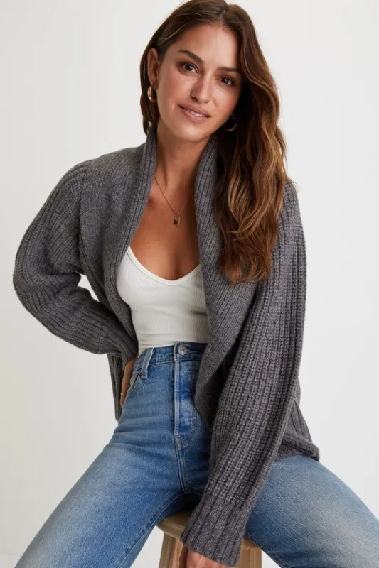 Impressive Comfort Dark Heather Grey Open-Front Knit Cardigan sold by Lulus