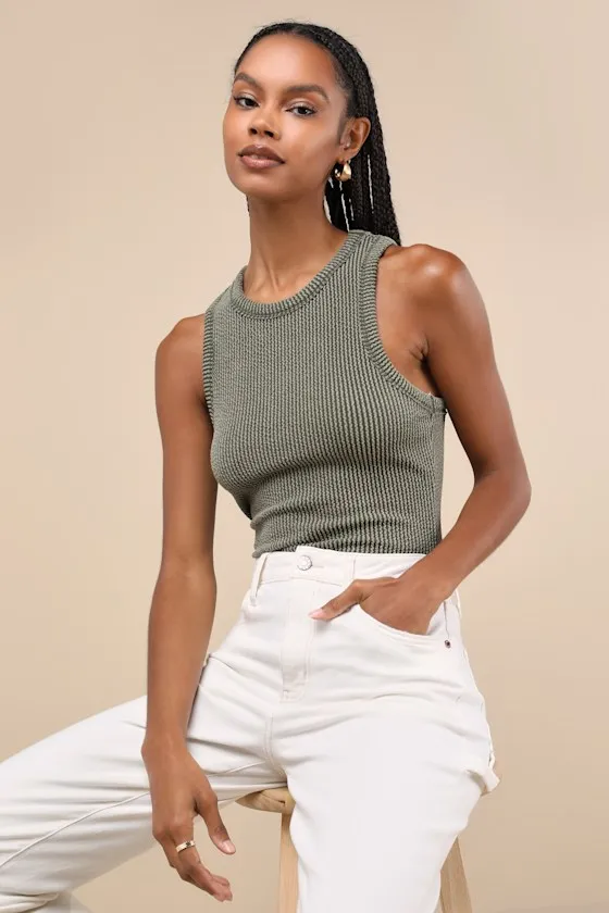 Essential Update Forest Green Ribbed Tank Top sold by Lulus product image thumbnail 3