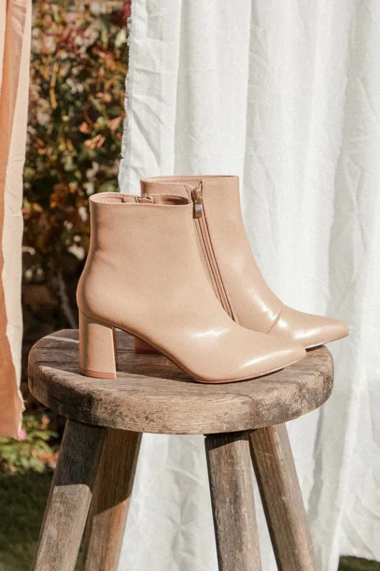Sarai Light Nude Pointed-Toe Ankle Booties sold by Lulus