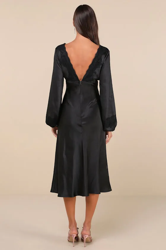 Illustrious Elegance Black Satin Long Sleeve Midi Dress sold by Lulus product image thumbnail 3