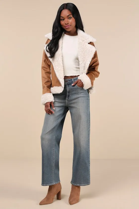 Cozy Allover Brown Vegan Leather Shearling Trim Moto Jacket sold by Lulus product image thumbnail 2