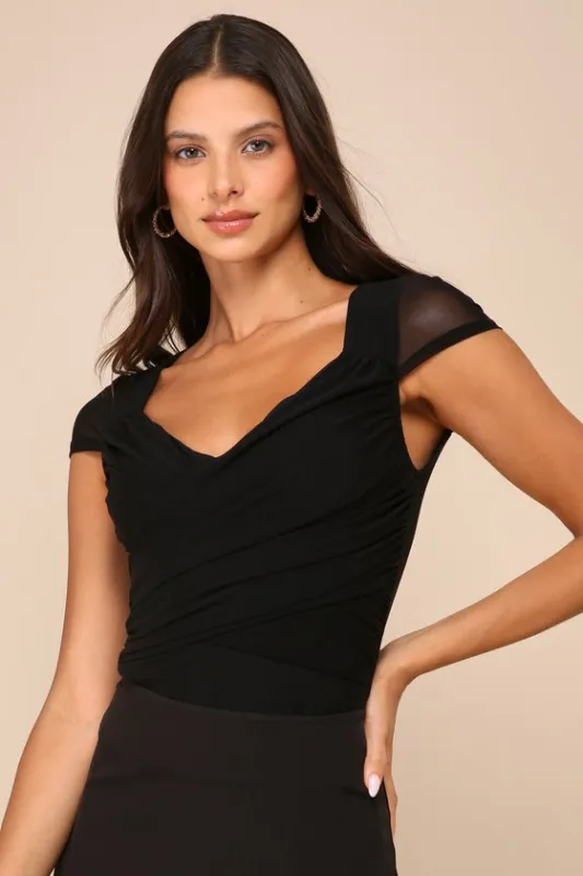 Sheer Confidence Black Mesh Cap Sleeve Top sold by Lulus