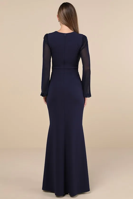 Omnia Navy Blue Long Sleeve Maxi Dress sold by Lulus product image thumbnail 3