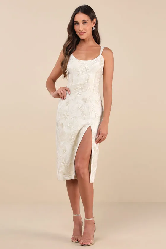 Immaculate Chicness Ivory Floral Brocade Midi Dress sold by Lulus