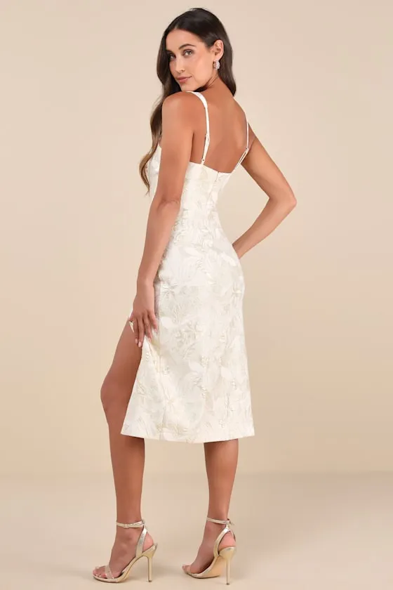 Immaculate Chicness Ivory Floral Brocade Midi Dress sold by Lulus product image thumbnail 3