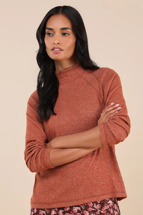 Exceptional Coziness Burnt Orange Marled Long Sleeve Sweater Top sold by Lulus