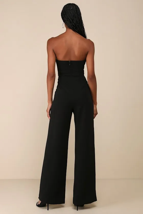 Stylish Composure Black Strapless Pintuck Wide-Leg Jumpsuit sold by Lulus product image thumbnail 2