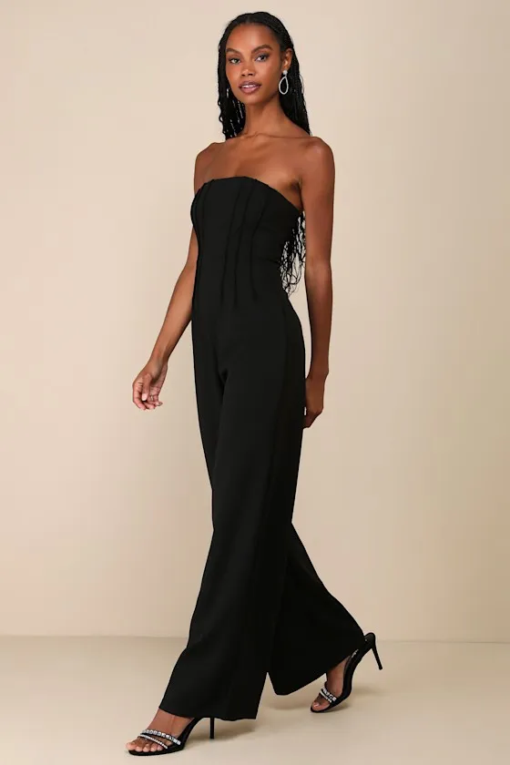 Stylish Composure Black Strapless Pintuck Wide-Leg Jumpsuit sold by Lulus product image thumbnail 3