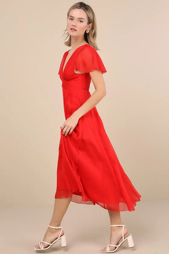 Ideal Perception Red Flutter Sleeve Chiffon Midi Dress sold by Lulus product image thumbnail 2