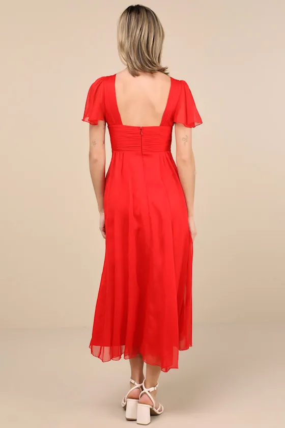 Ideal Perception Red Flutter Sleeve Chiffon Midi Dress sold by Lulus product image thumbnail 3