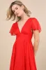 Ideal Perception Red Flutter Sleeve Chiffon Midi Dress sold by Lulus