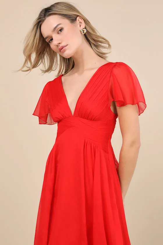Ideal Perception Red Flutter Sleeve Chiffon Midi Dress sold by Lulus product image thumbnail 4