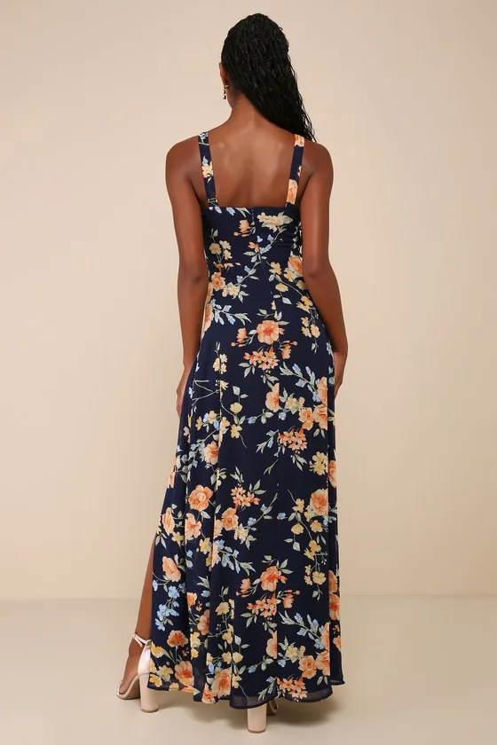 Remarkable Arrival Navy Blue Floral Sleeveless Maxi Dress sold by Lulus product image thumbnail 3