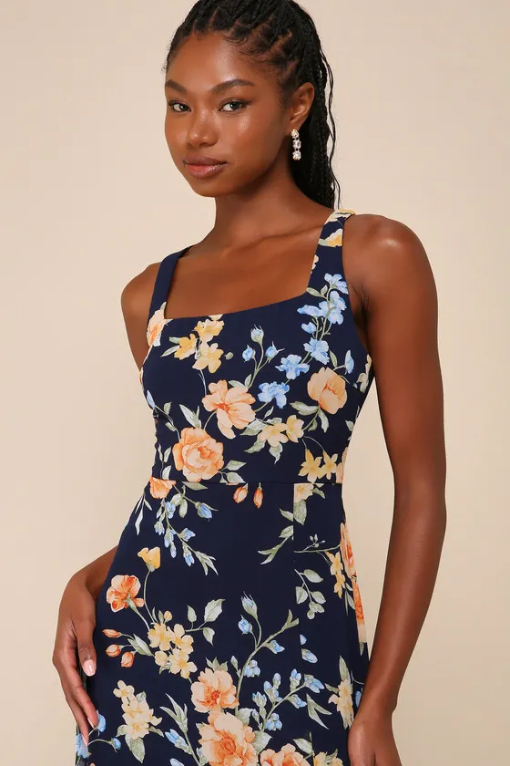 Remarkable Arrival Navy Blue Floral Sleeveless Maxi Dress sold by Lulus product image thumbnail 4