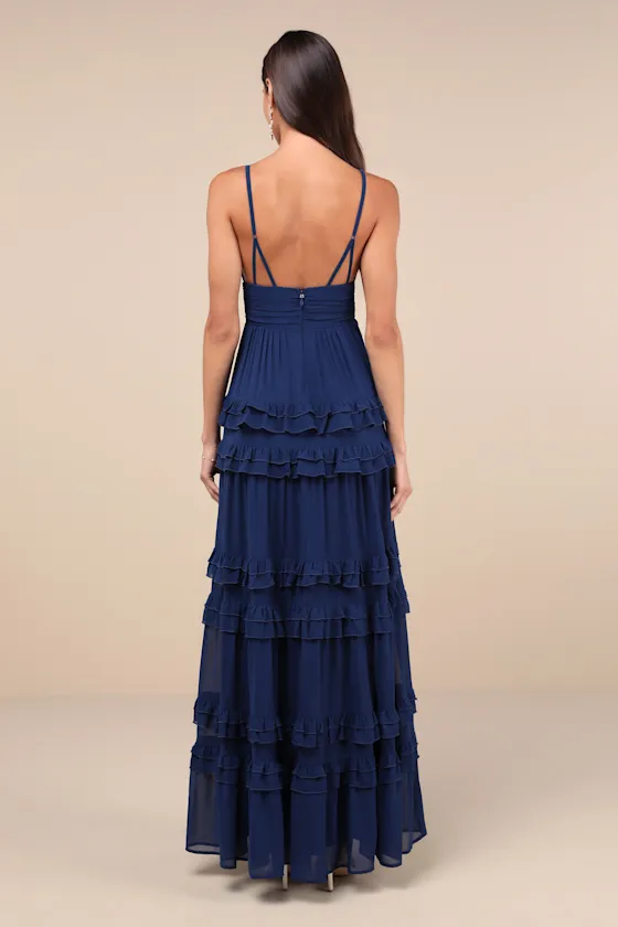 Lavish Perfection Navy Blue Ruffled Tiered Maxi Dress sold by Lulus product image thumbnail 2