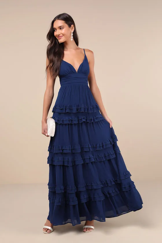 Lavish Perfection Navy Blue Ruffled Tiered Maxi Dress sold by Lulus product image thumbnail 4