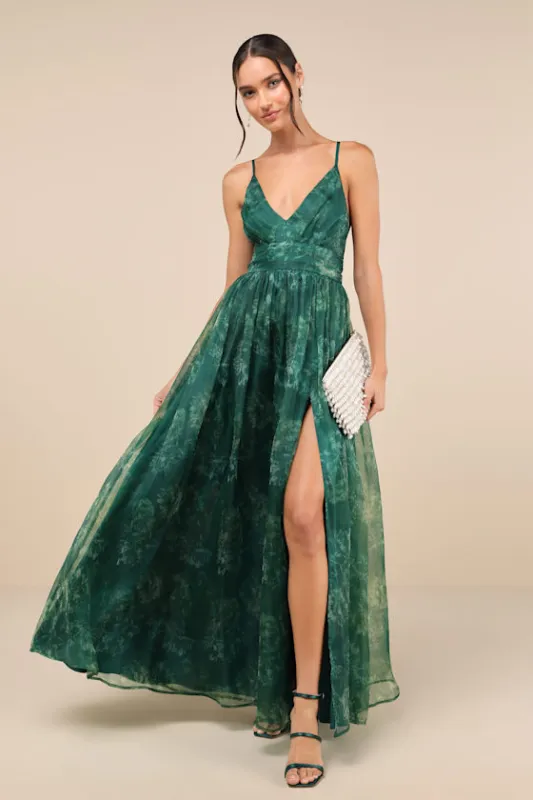 Romance That Wows Green Floral Print Organza Maxi Dress sold by Lulus
