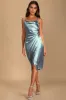 Hollywood Woman Dusty Blue Satin Midi Dress sold by Lulus