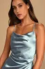 Hollywood Woman Dusty Blue Satin Midi Dress sold by Lulus