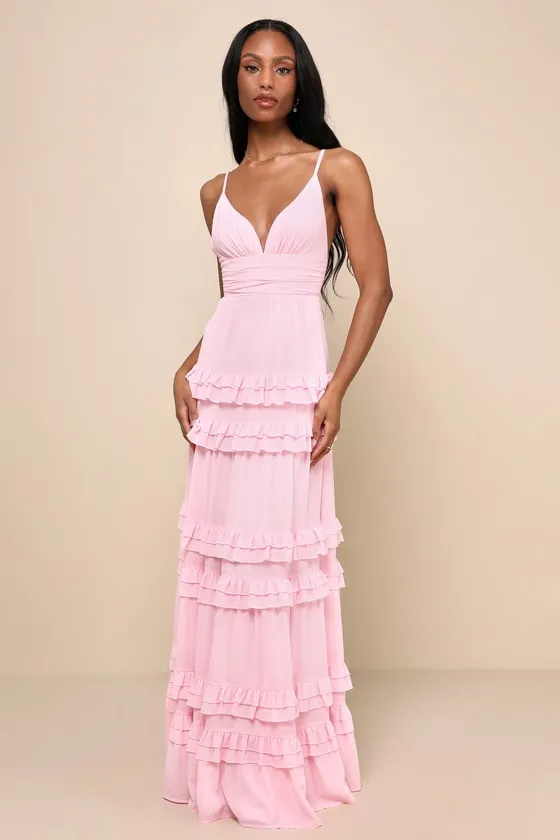 Lavish Perfection Light Pink Ruffled Tiered Maxi Dress sold by Lulus