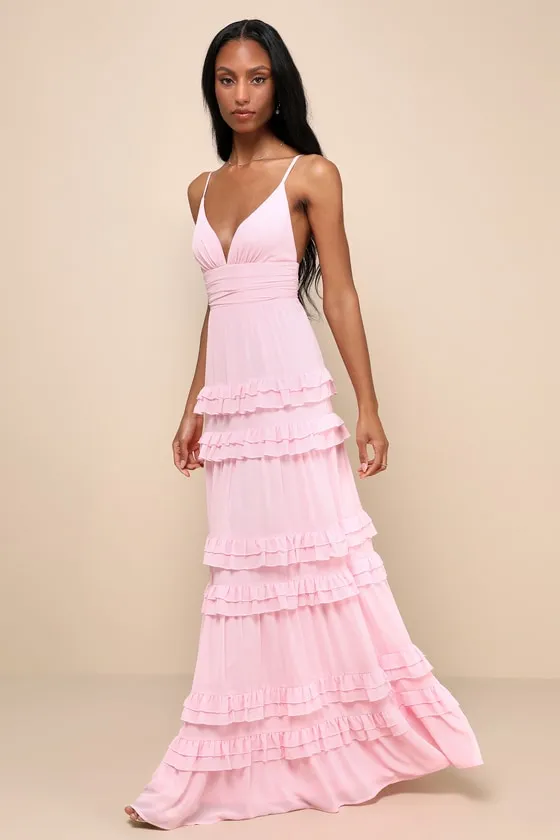 Lavish Perfection Light Pink Ruffled Tiered Maxi Dress sold by Lulus product image thumbnail 3