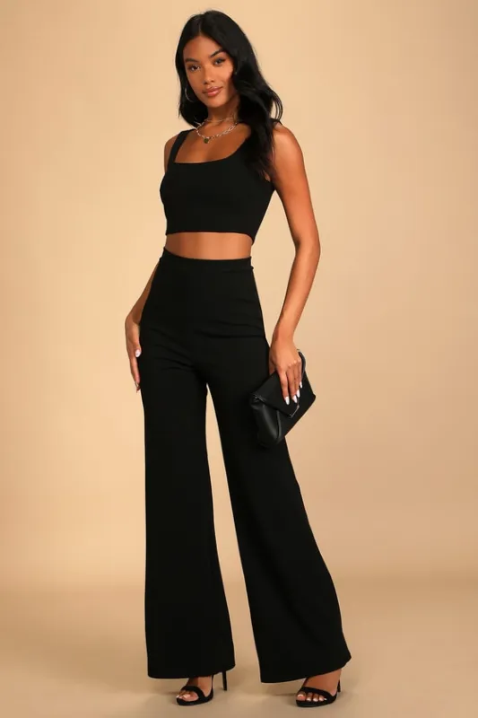 Only Tonight Black Two-Piece Wide-Leg Jumpsuit sold by Lulus