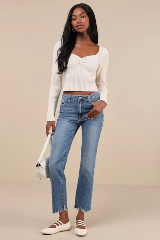 Roaming Wild Medium Wash High-Waisted Straight-Leg Jeans sold by Lulus