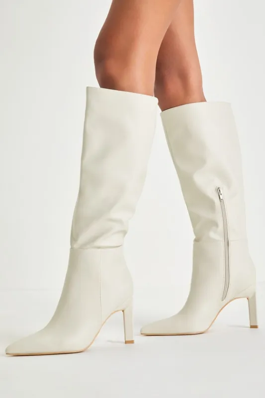 Olivet Cream Pointed-Toe Knee-High Boots sold by Lulus