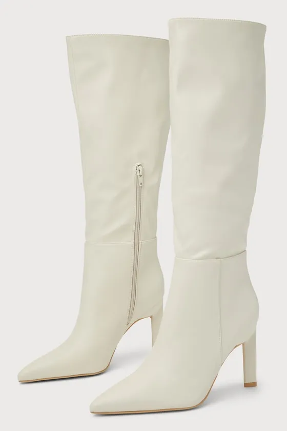 Olivet Cream Pointed-Toe Knee-High Boots sold by Lulus product image thumbnail 2