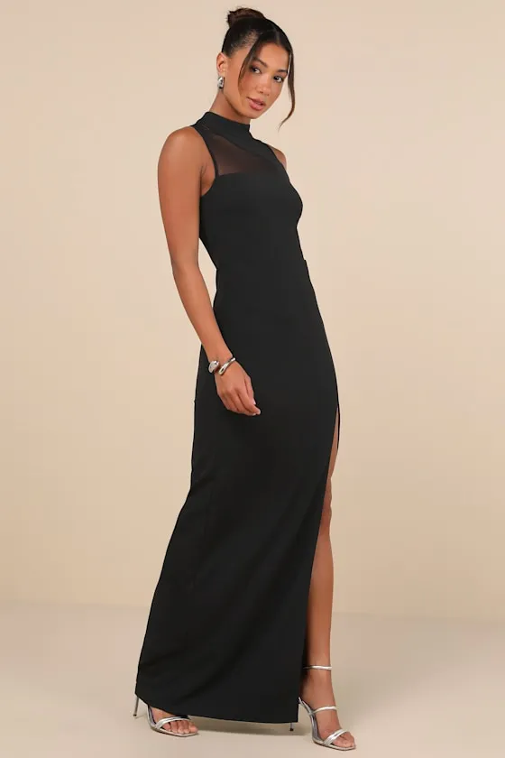 Irresistibly Modern Black Mesh Mock Neck Maxi Dress sold by Lulus product image thumbnail 3