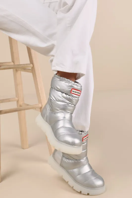 Maribel Silver Waterproof Puffer Mid-Calf Boots sold by Lulus
