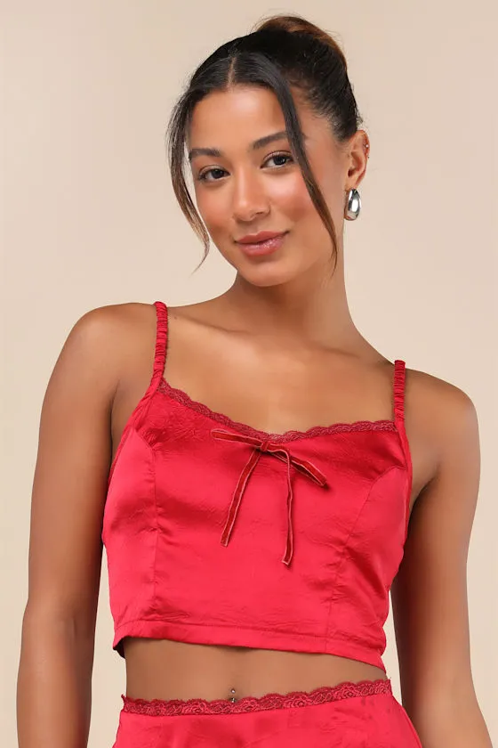 Flawless Impression Red Satin Cami Crop Top sold by Lulus