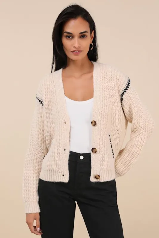 Cabin Cues Cream Embroidered Cardigan sold by Lulus