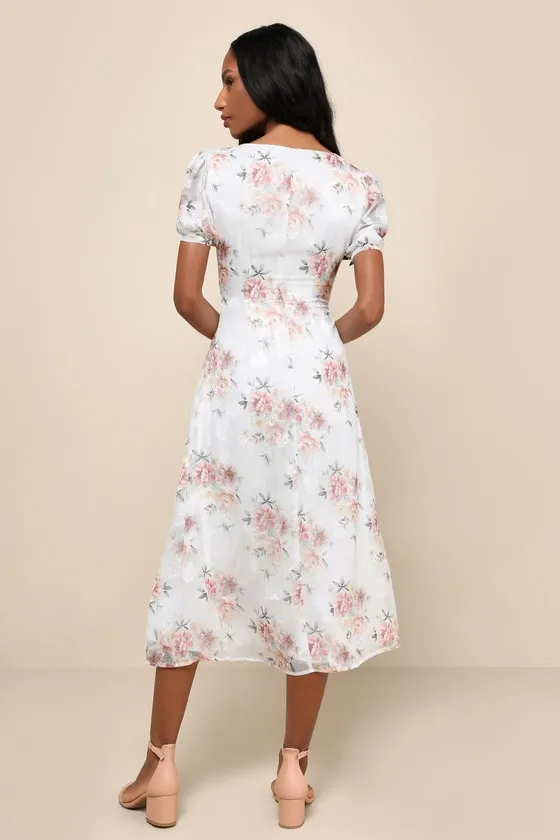 Moment of Beauty White Floral Print Button-Front Midi Dress sold by Lulus product image thumbnail 2