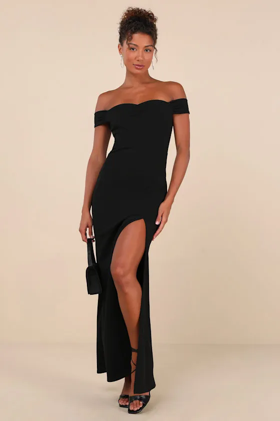 Beyond Excellent Black Off-the-Shoulder Mermaid Maxi Dress sold by Lulus