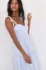 Vineyard Visit Blue Embroidered Tie-Strap Tiered Midi Dress sold by Lulus