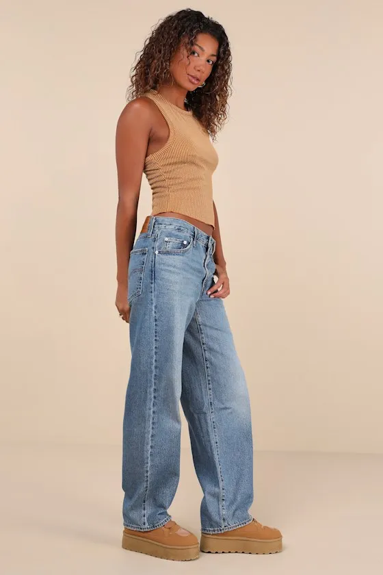 Baggy Dad Medium Wash Cotton Denim Mid-Rise Wide-Leg Jeans sold by Lulus