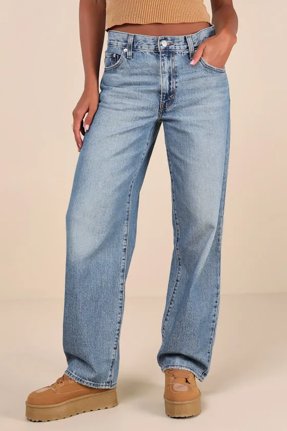 Baggy Dad Medium Wash Cotton Denim Mid-Rise Wide-Leg Jeans sold by Lulus product image thumbnail 2