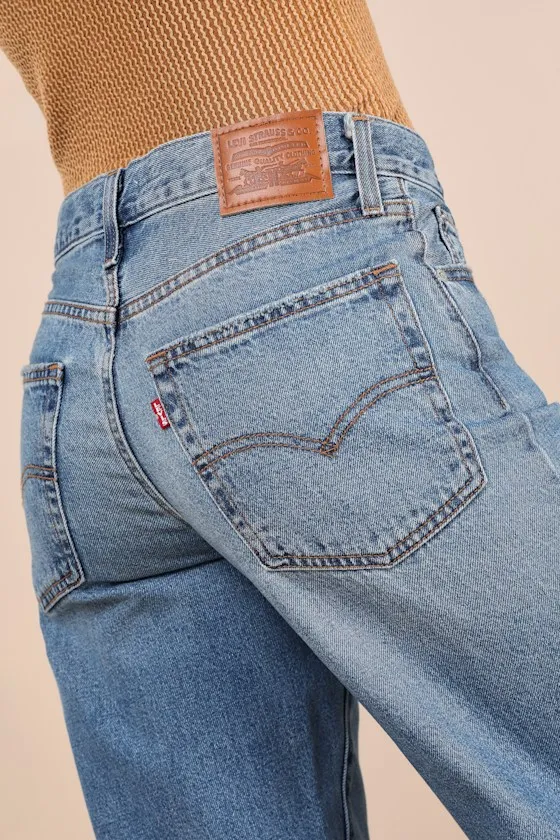 Baggy Dad Medium Wash Cotton Denim Mid-Rise Wide-Leg Jeans sold by Lulus product image thumbnail 4