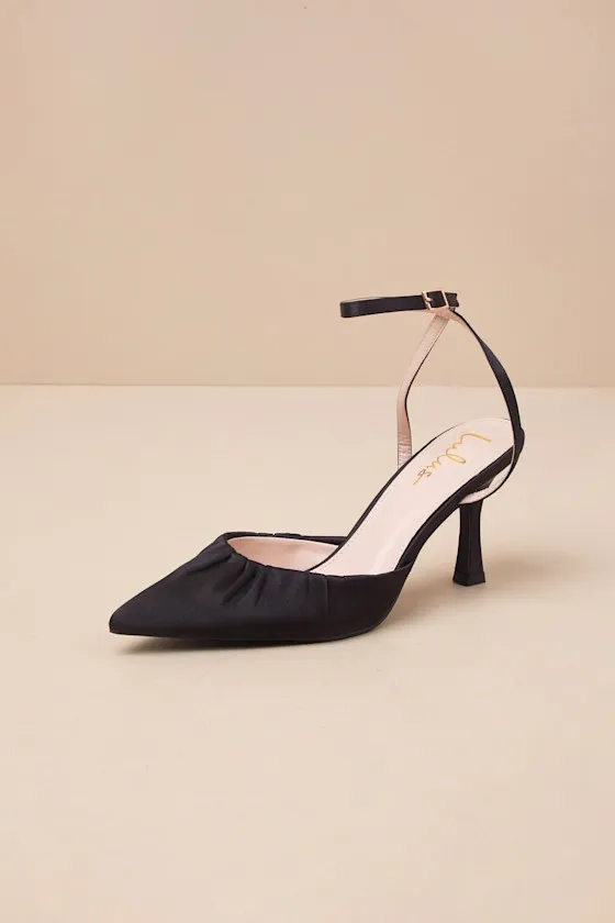 Margot Black Satin Pointed-Toe Ankle Wrap High Heel sold by Lulus product image thumbnail 2