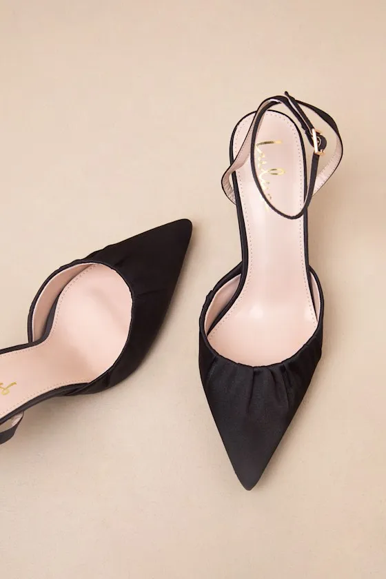 Margot Black Satin Pointed-Toe Ankle Wrap High Heel sold by Lulus product image thumbnail 3