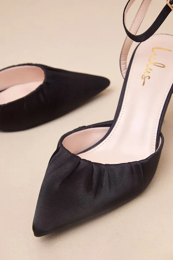 Margot Black Satin Pointed-Toe Ankle Wrap High Heel sold by Lulus product image thumbnail 4
