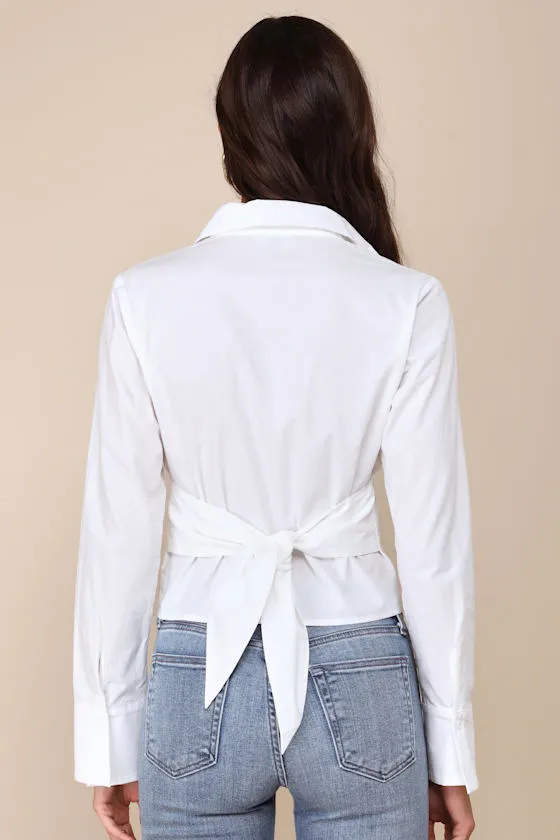 Majorly Charming Ivory Collared Button-Up Tie-Back Top sold by Lulus product image thumbnail 2