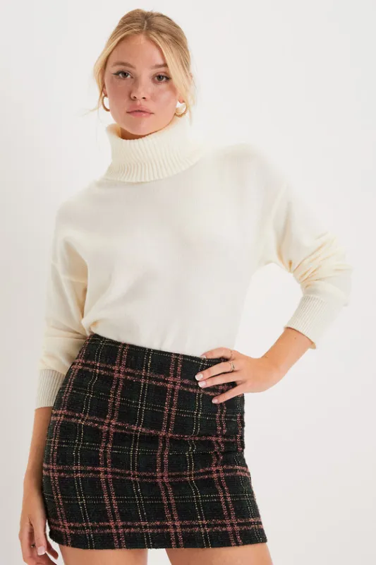 Timelessly Cute Black and Pink Plaid Tweed Mini Skirt sold by Lulus