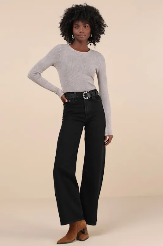 Ribcage Black Wide-Leg High-Waisted Denim Jeans sold by Lulus
