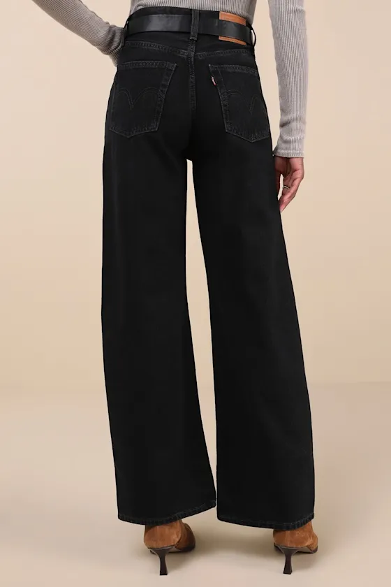Ribcage Black Wide-Leg High-Waisted Denim Jeans sold by Lulus product image thumbnail 3