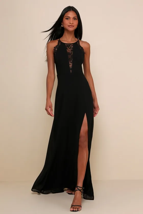 Romantic Mood Black Lace Sleeveless Maxi Dress sold by Lulus