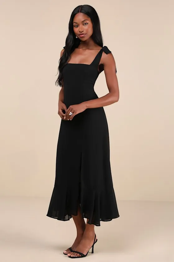Summer Invite Black Tie-Strap Tiered Midi Dress sold by Lulus product image thumbnail 2