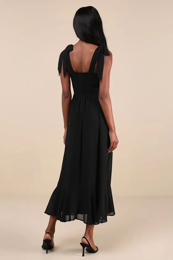 Summer Invite Black Tie-Strap Tiered Midi Dress sold by Lulus product image thumbnail 3